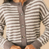 Stripe Fuzzy Cardigan Top | Mocha