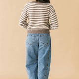 Stripe Fuzzy Cardigan Top | Mocha