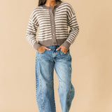 Stripe Fuzzy Cardigan Top | Mocha