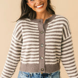 Stripe Fuzzy Cardigan Top | Mocha
