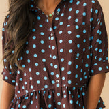 Bailey Polka Dot Button Top | Brown