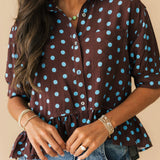 Bailey Polka Dot Button Top | Brown