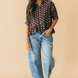 Bailey Polka Dot Button Top | Brown