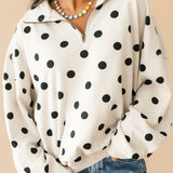 Polka Dot Quarter Zip Pullover | Cream