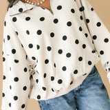 Polka Dot Quarter Zip Pullover | Cream