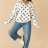 Polka Dot Quarter Zip Pullover | Cream