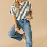 Cropped Stripe Tee | Black