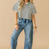 Cropped Stripe Tee | Black