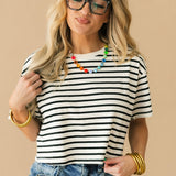 Cropped Stripe Tee | Black