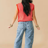 Stripe Sleeveless Sweater | Red Pink
