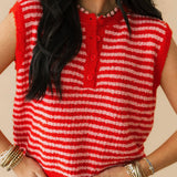 Stripe Sleeveless Sweater | Red Pink