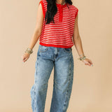 Stripe Sleeveless Sweater | Red Pink