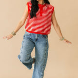Stripe Sleeveless Sweater | Red Pink