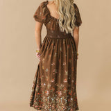 Autumn Bloom Floral Midi Dress | Brown