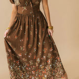 Autumn Bloom Floral Midi Dress | Brown