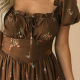 Autumn Bloom Floral Midi Dress | Brown