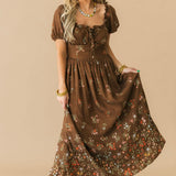 Autumn Bloom Floral Midi Dress | Brown