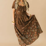 Autumn Bloom Floral Midi Dress | Brown