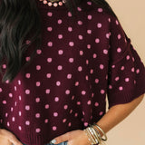 Polka Dot Sweater Top | Burgundy
