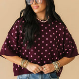 Polka Dot Sweater Top | Burgundy
