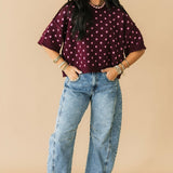 Polka Dot Sweater Top | Burgundy