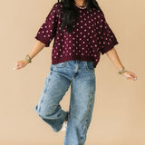 Polka Dot Sweater Top | Burgundy