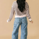 Stripe Fuzzy Cardigan Top | Pink