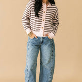 Stripe Fuzzy Cardigan Top | Pink