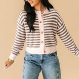 Stripe Fuzzy Cardigan Top | Pink