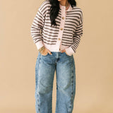 Stripe Fuzzy Cardigan Top | Pink