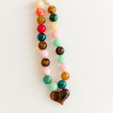 Ella Chunky Beaded Necklace W/ Heart Charm | Pink Mix