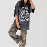 Checkered Peace Sign Graphic Tee