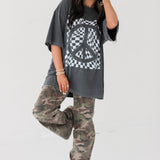 Checkered Peace Sign Graphic Tee