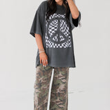 Checkered Peace Sign Graphic Tee