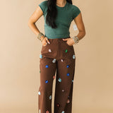 Brown Multi Sequin Flower Barrel Jeans | Queen Of Sparkles
