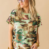 Sequin Mint & Brown Camo Tee | Queen Of Sparkles