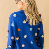 Royal Blue Sequin Flower Zip Up Sweater | Queen Of Sparkles