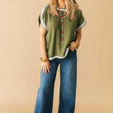 Contrast Trim Boxy Top | Olive