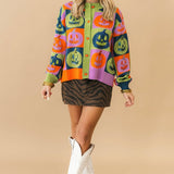 Multi Checkered Pumpkin Button Up Cardigan | Queen Of Sparkles