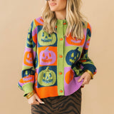 Multi Checkered Pumpkin Button Up Cardigan | Queen Of Sparkles