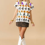 White Pumpkin, Cat & Witch Hat Tee | Queen Of Sparkles