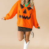 Orange Pumpkin Face Collar Sweatshirt | Queen Of Sparkles