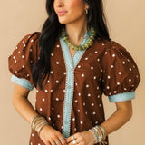 Polka Dot Puff Sleeve Blouse | Brown