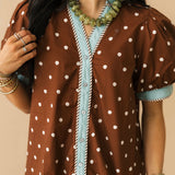 Polka Dot Puff Sleeve Blouse | Brown