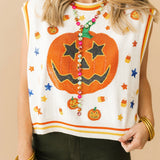 White Full Sequin Pumpkin & Small Icon Vest | Queen Of Sparkles