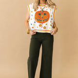 White Full Sequin Pumpkin & Small Icon Vest | Queen Of Sparkles