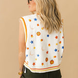 White Full Sequin Pumpkin & Small Icon Vest | Queen Of Sparkles
