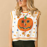 White Full Sequin Pumpkin & Small Icon Vest | Queen Of Sparkles