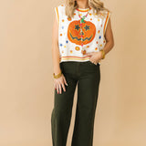 White Full Sequin Pumpkin & Small Icon Vest | Queen Of Sparkles