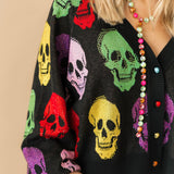 Black Multi Skull Button Rhinestone Cardigan | Queen Of Sparkles